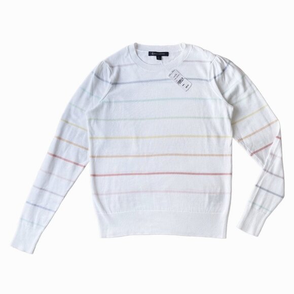 Brookes Brothers Women White Pastel Rainbow Stripes Crewneck Sweater | Size S - Picture 1 of 6